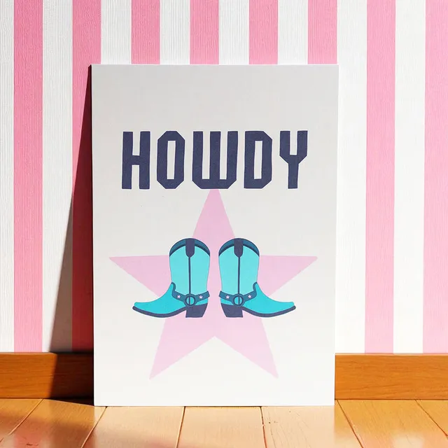 JOY by Corrine Smith Howdy Cowboy Boots A5 Wandbild