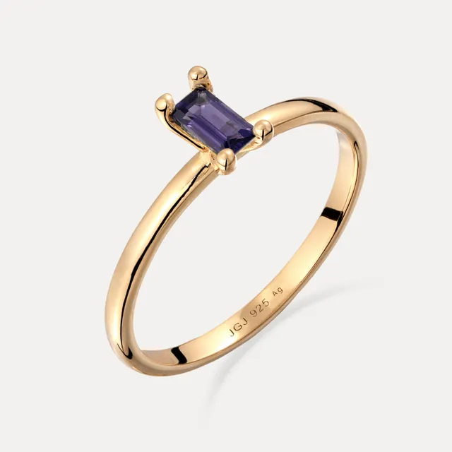 Stilnest Iolith Solitär Ring Baguette Lila Gold 52