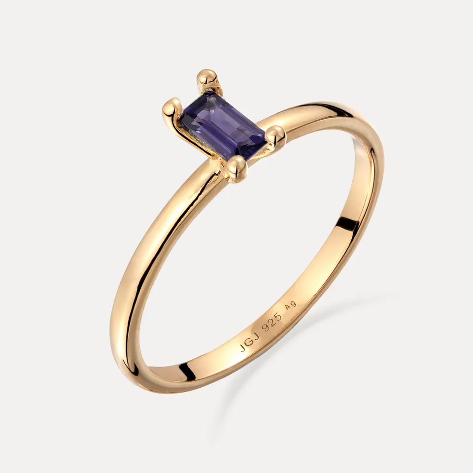 Stilnest Iolith Solitär Ring Baguette Lila Gold 52