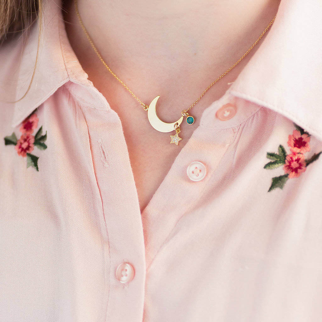 Joy by Corrine Smith Moon Star Geburtsstein Halskette Gold