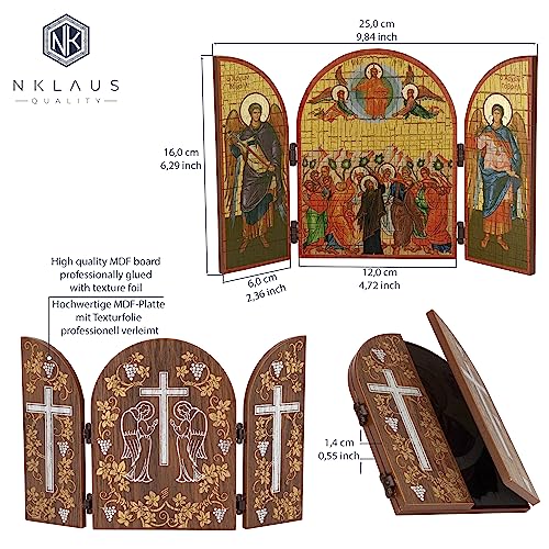 NKlaus Christi Himmelfahrt Triptychon Ikone Holz 25x16cm
