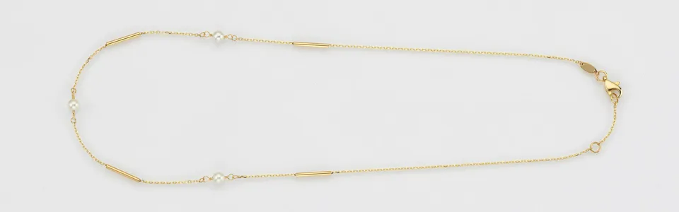 Eugen Rühle Collier Fantasie Halskette Gelbgold 585 Perlen 4 mm