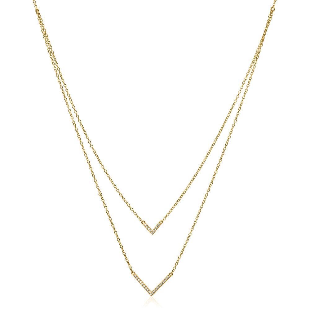 JEWLIX Kette V Halskette vergoldet 925er Silber Zirkonia