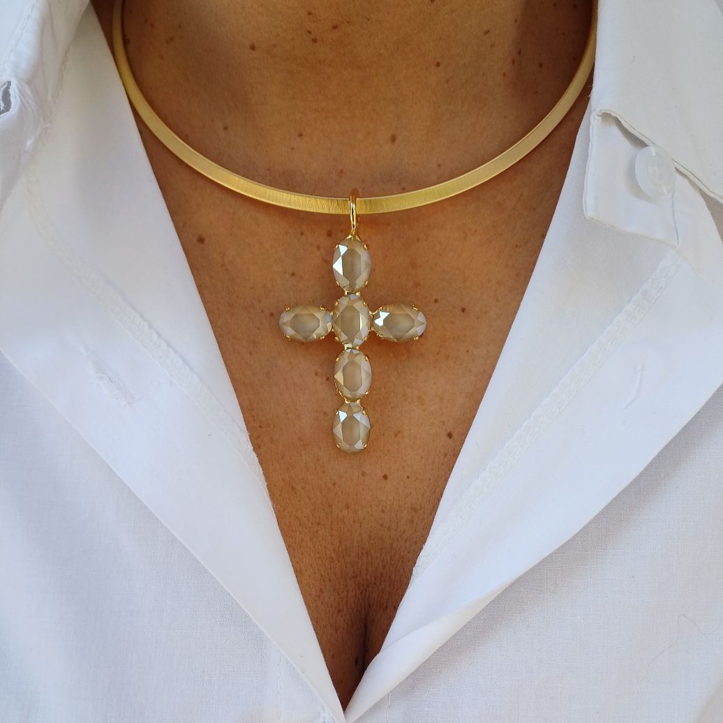 Alevá Bijoux Iris Mirror Kreuz Anhänger Gold Kristall