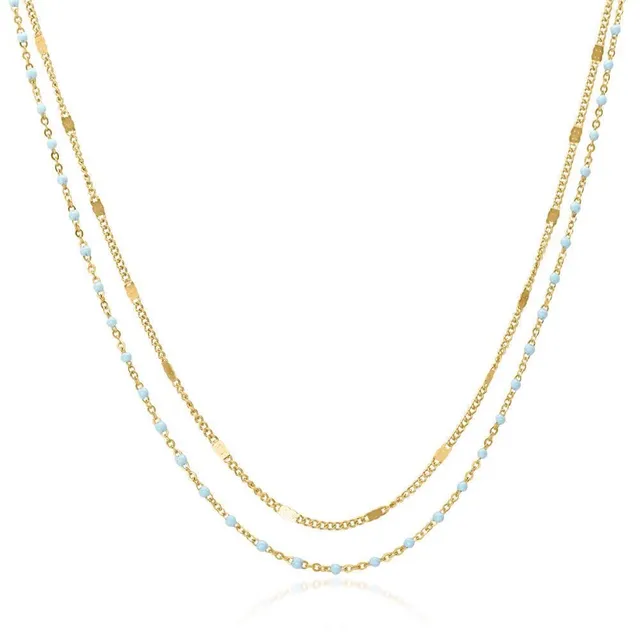 JEWLIX Layerkette Halskette Edelstahl Gold hellblau Emaille