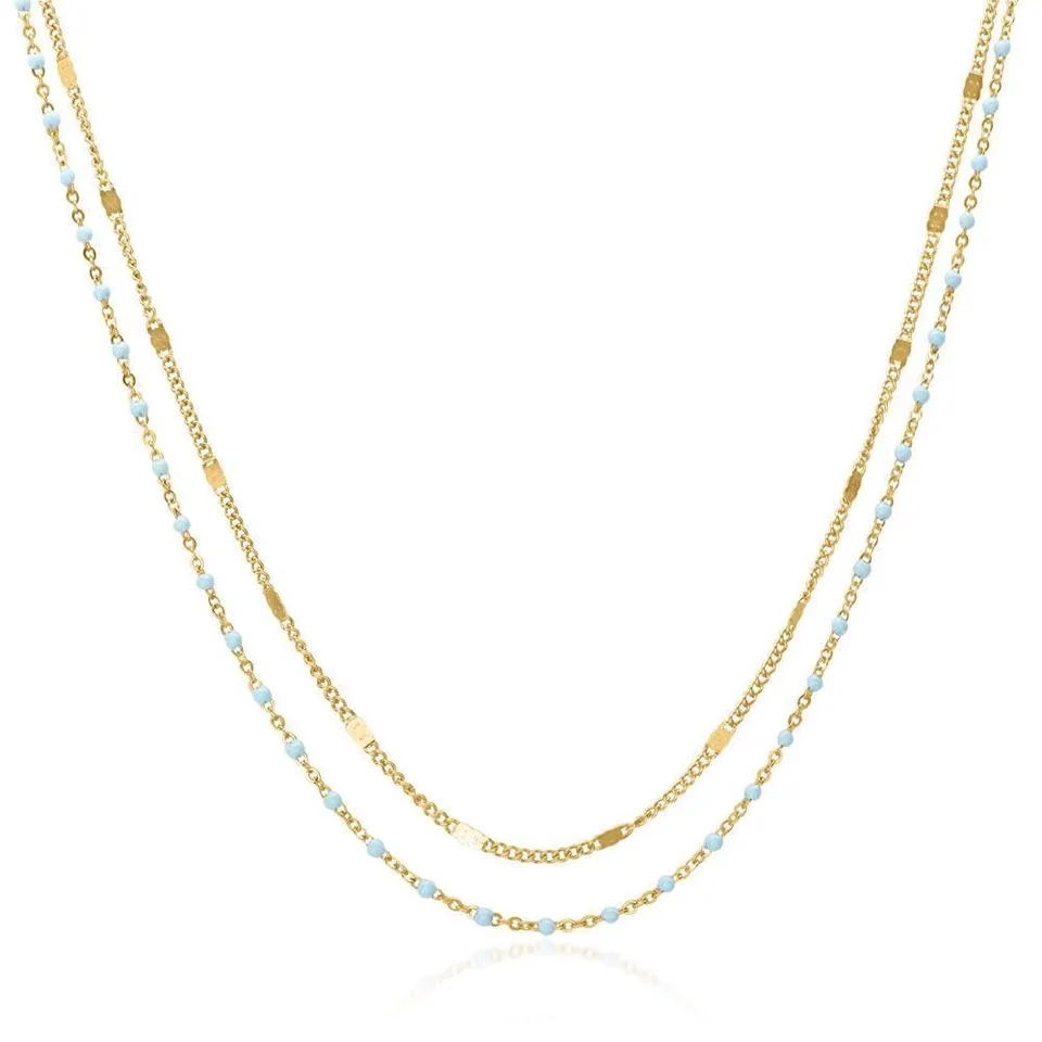 JEWLIX Layerkette Halskette Edelstahl Gold hellblau Emaille