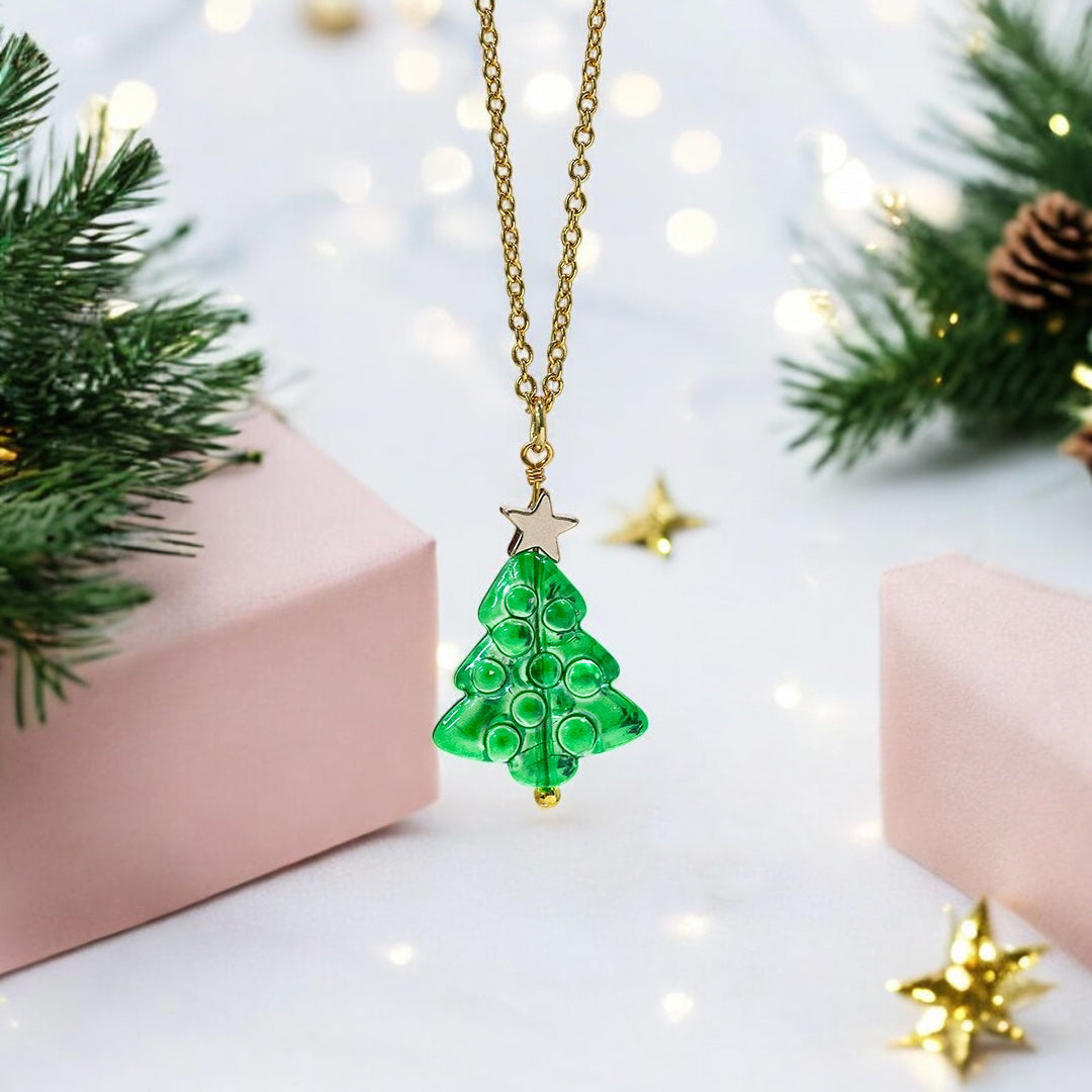Joy Glass Christmas Tree Halskette Gold Stern Glas