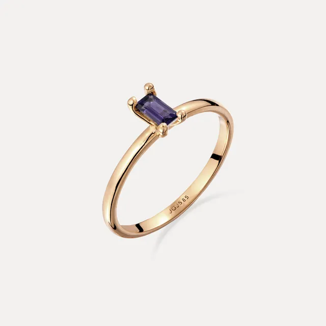 Stilnest Iolith Baguette Solitär Ring 585 Gold Gr 52 lila