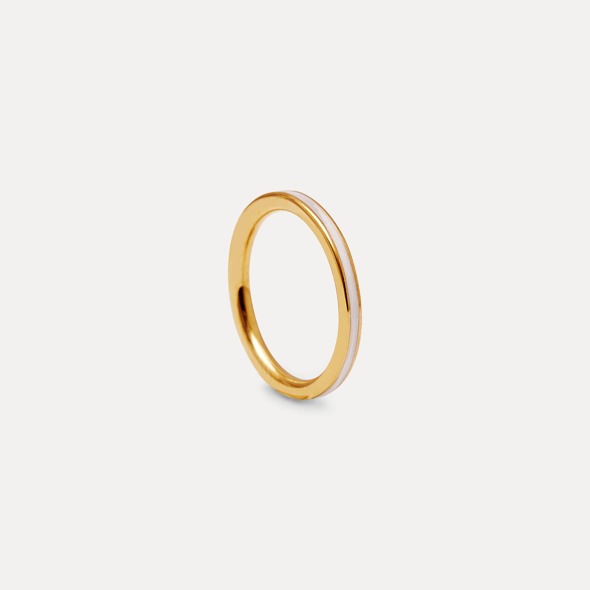 Stilnest Enamel Thin Ring Perlenweiß Gr 52 Gold