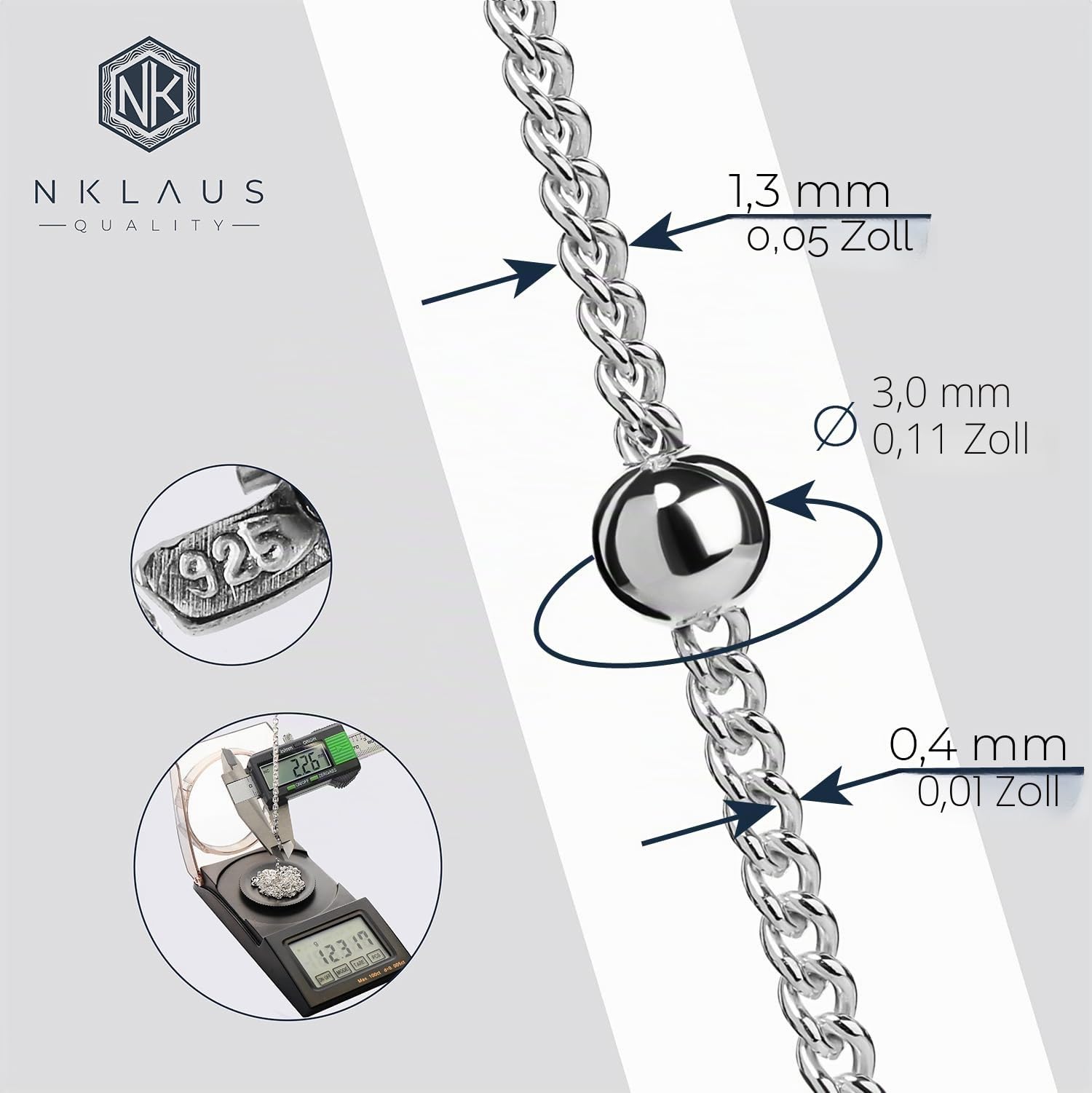 NKlaus Jewellery Panzerkette Kugeln 925 Silber Halskette 42cm