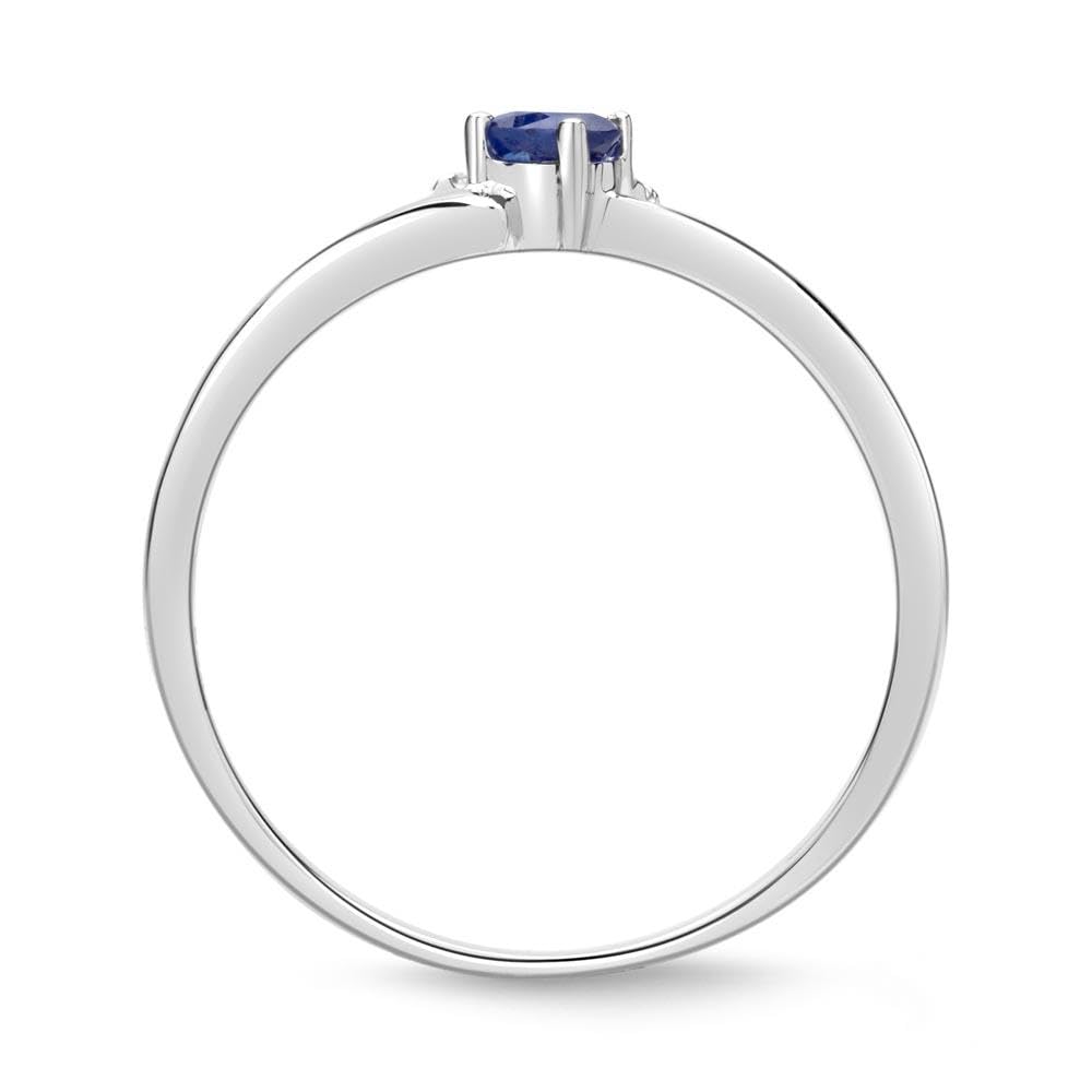JEWLIX Ring 585er Weißgold mit 5 Diamanten und Saphir