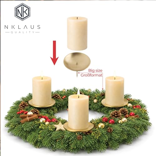 NKlaus Adventskranz Kerzenhalter mit Dorn Messing matt Ø8 cm