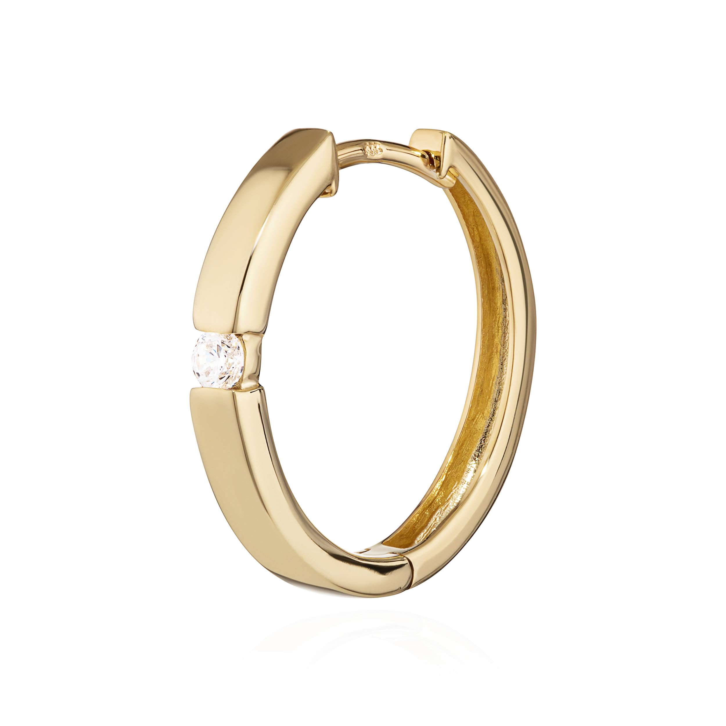 NKlaus Einzel-Klappcreole Gold 333 Ohrring Zirkonia 18,4 mm