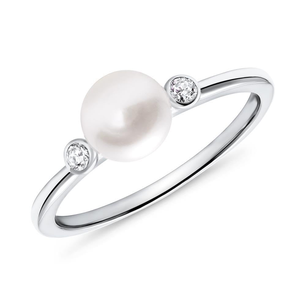 JEWLIX Perle Zirkonia Ring 925 Silber Größe 54