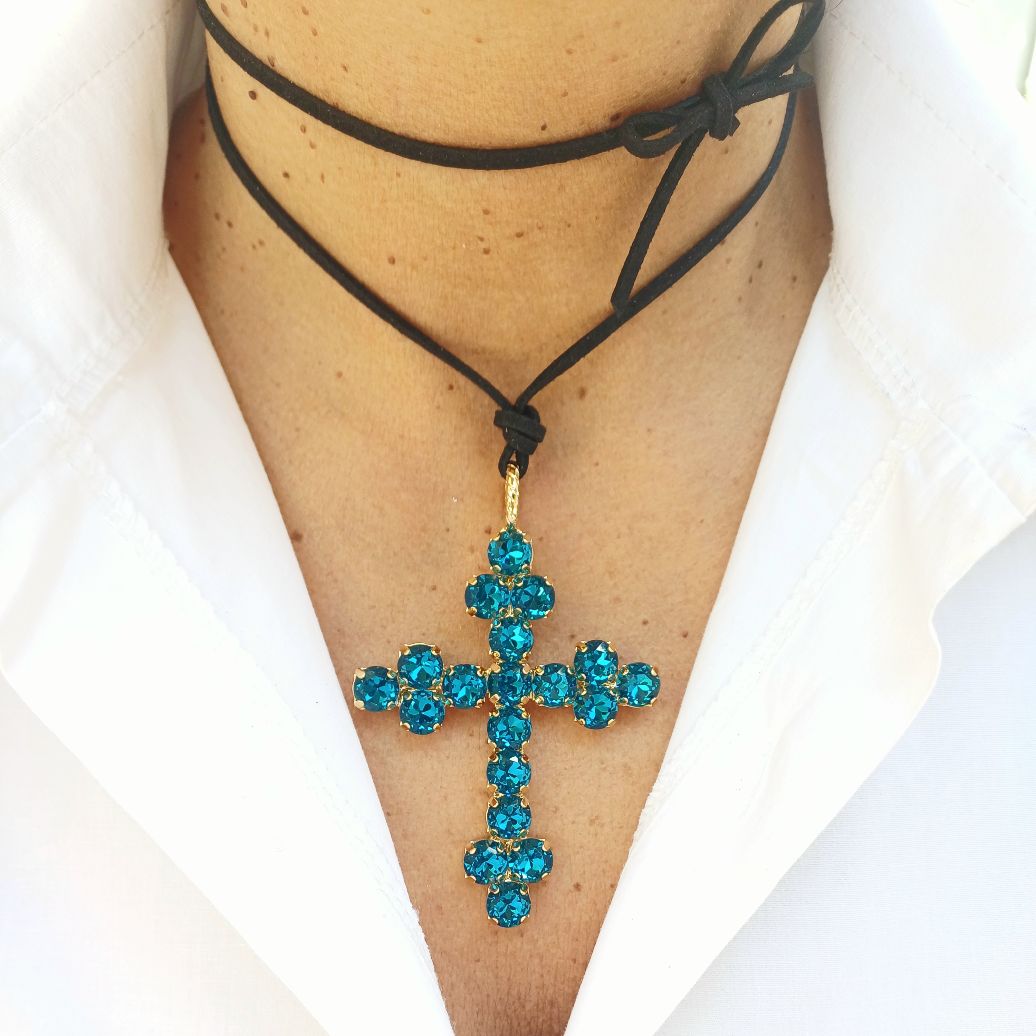 Alevá Bijoux Nuova Bizantina Kreuz Anhänger Gold 7 cm