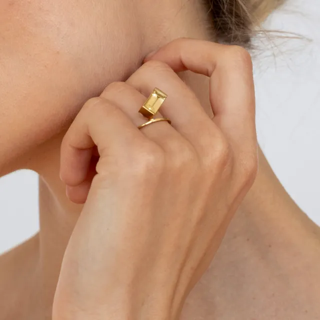 Stilnest Balance Citrin Baguette Ring Gold Gr. 54