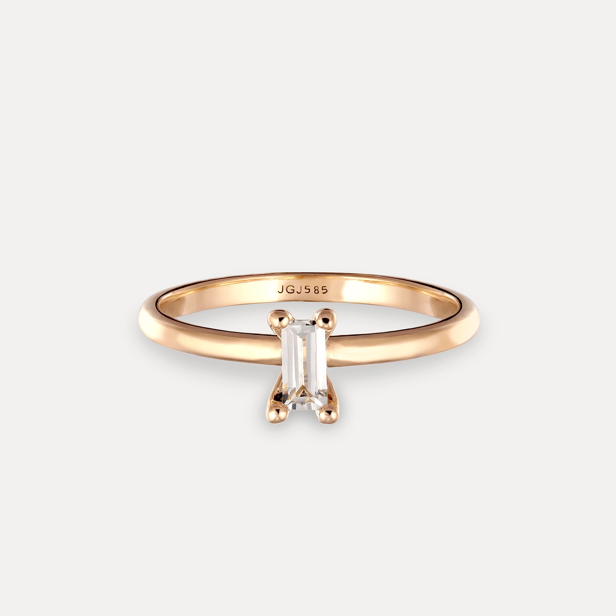 Stilnest Weißer Beryll Solitär Ring Baguette 585 Gold 52