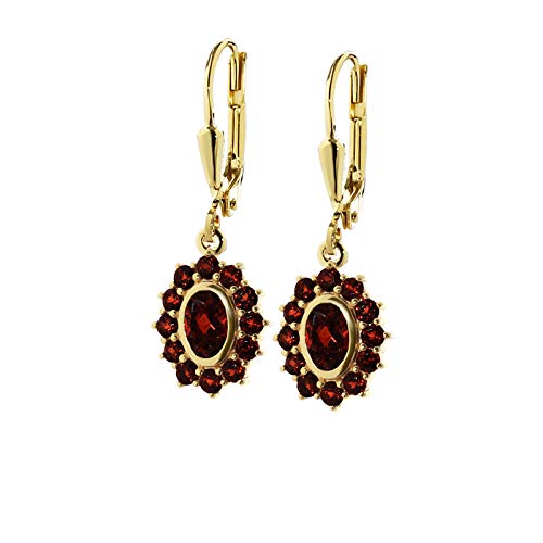 NKlaus Jewellery Blumen-Ohrhänger Granat 333 Gelbgold Paar