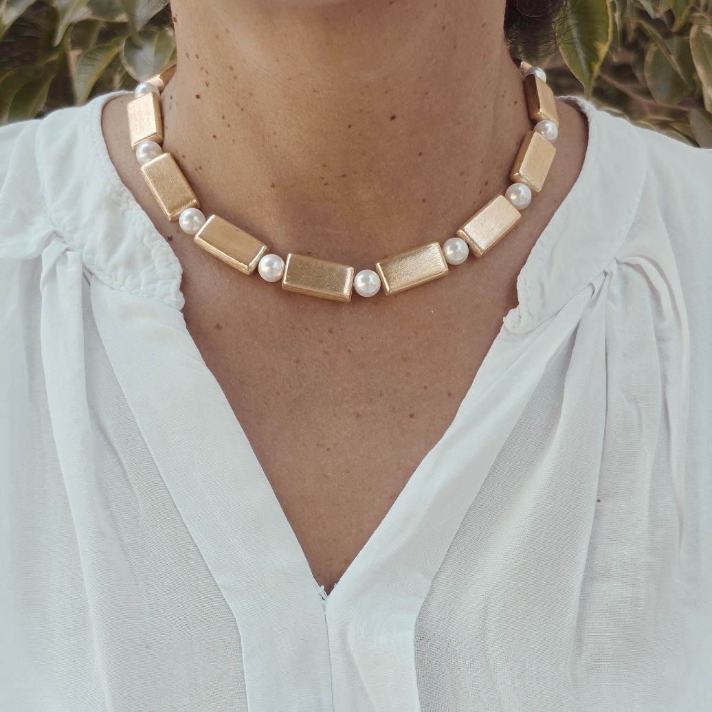 Alevá Bijoux Petra Halskette Gold Bronze Mallorca-Perlen