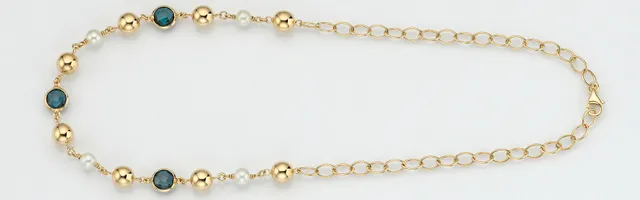 Eugen Rühle Collier Goldkugeln Topas Perlen Gelbgold