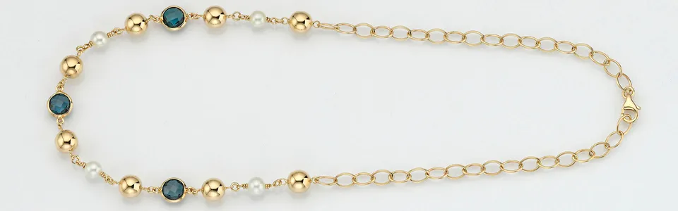 Eugen Rühle Collier Goldkugeln Topas Perlen Gelbgold