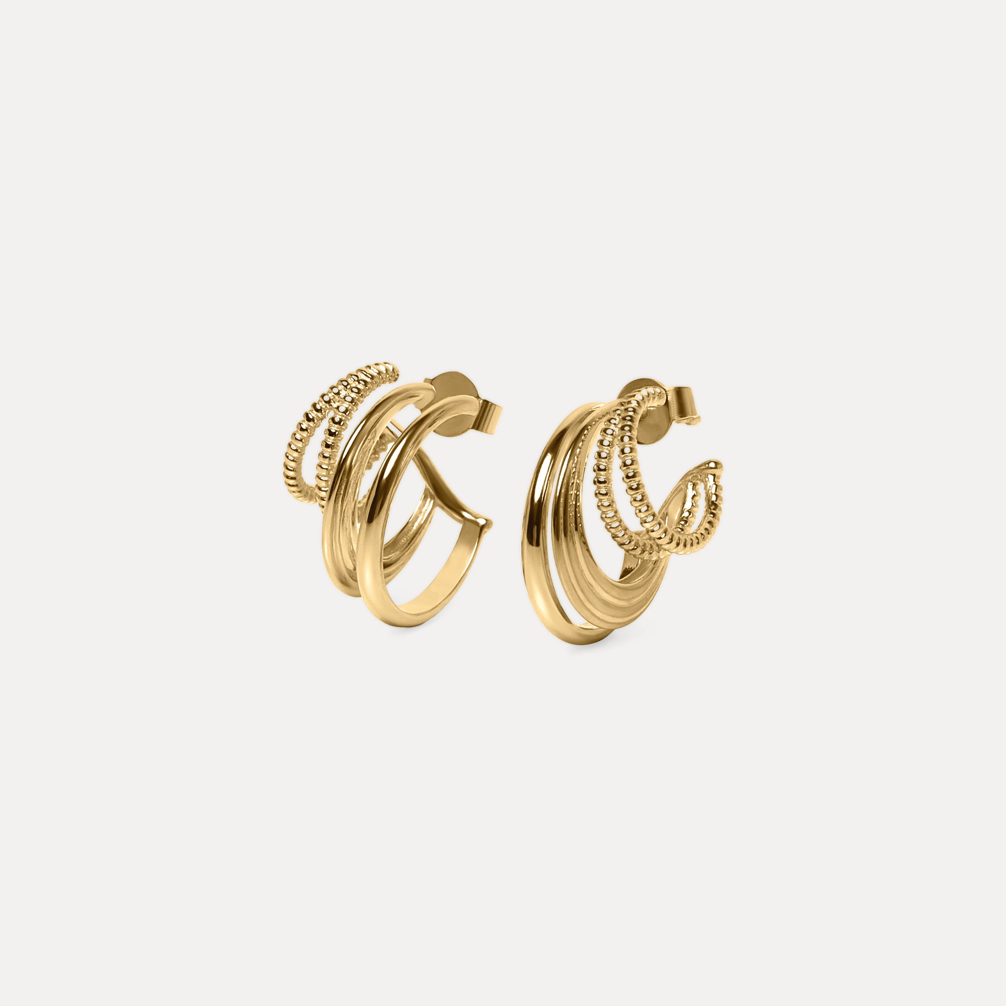 Stilnest Snake Tail Triple Creolen Ohrringe Gold Vermeil 3 in 1