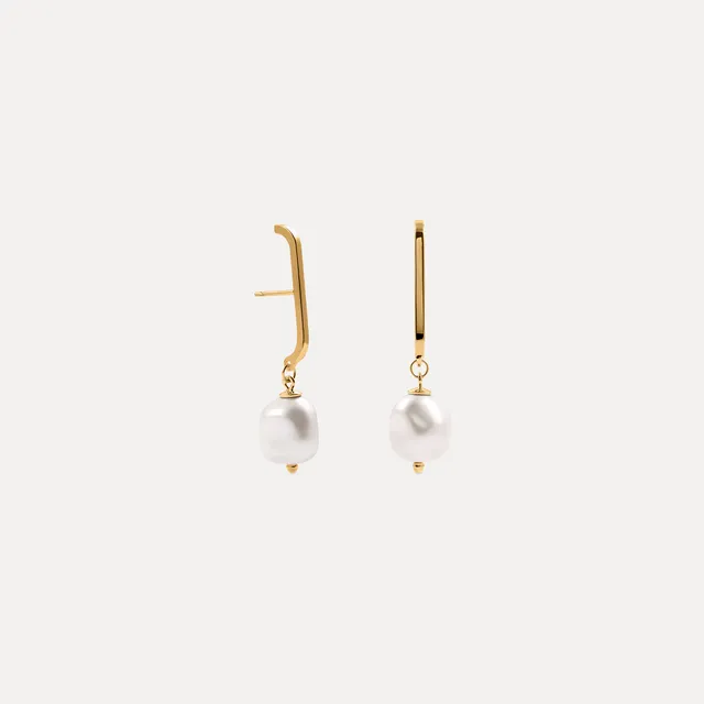 Stilnest Baroque High Bar Ohrhänger 24k Gold Vermeil Perle