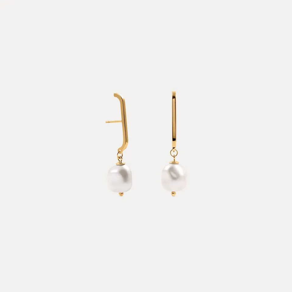 Stilnest Baroque High Bar Ohrhänger 24k Gold Vermeil Perle