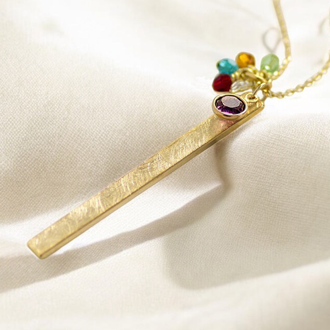 Joy Family Birthstone Bar Halskette Gold Lang 28 Zoll