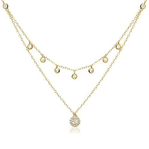 JEWLIX Ketten mit Anhänger Kette 925er Silber vergoldet Zirkonia