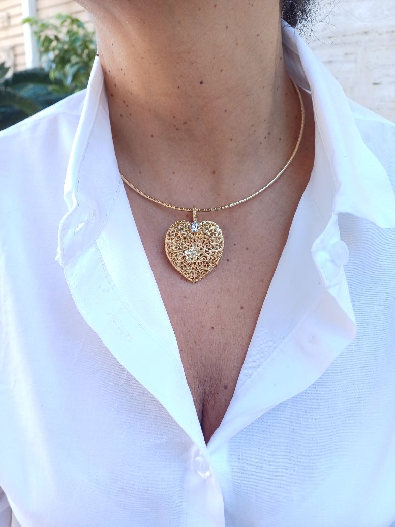 Alevá Bijoux Cuori Cupido Anhänger Gold 18K Zirkon 3,5 cm