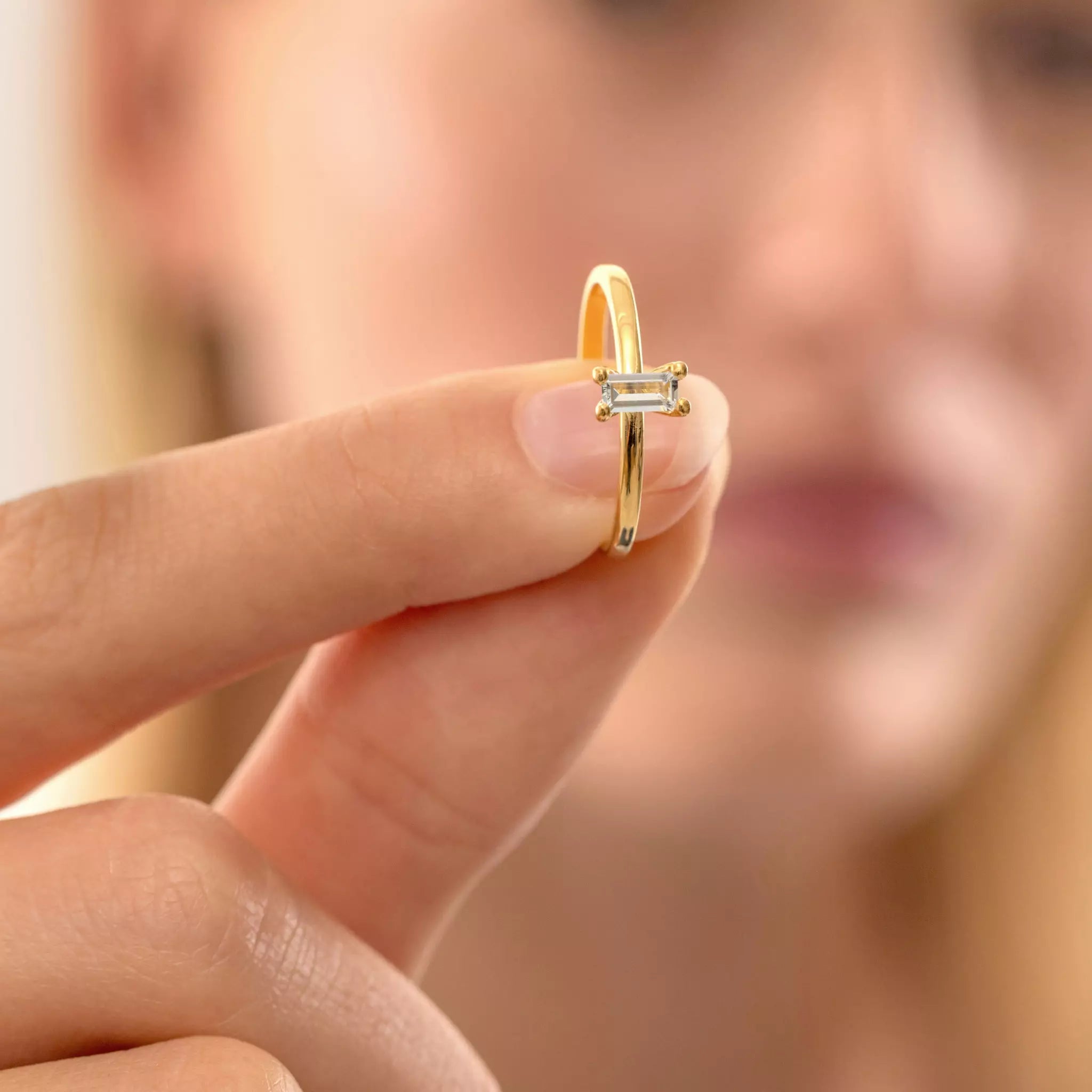 Stilnest Aquamarin Solitär Ring Baguette Blau Gold Vermeil 54