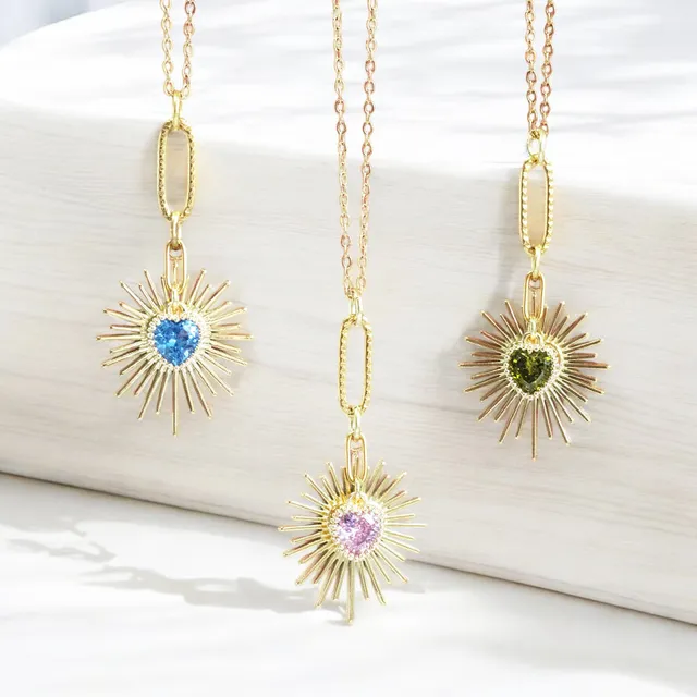 Joy Birthstone Heart Starburst Halskette Gold 2cm