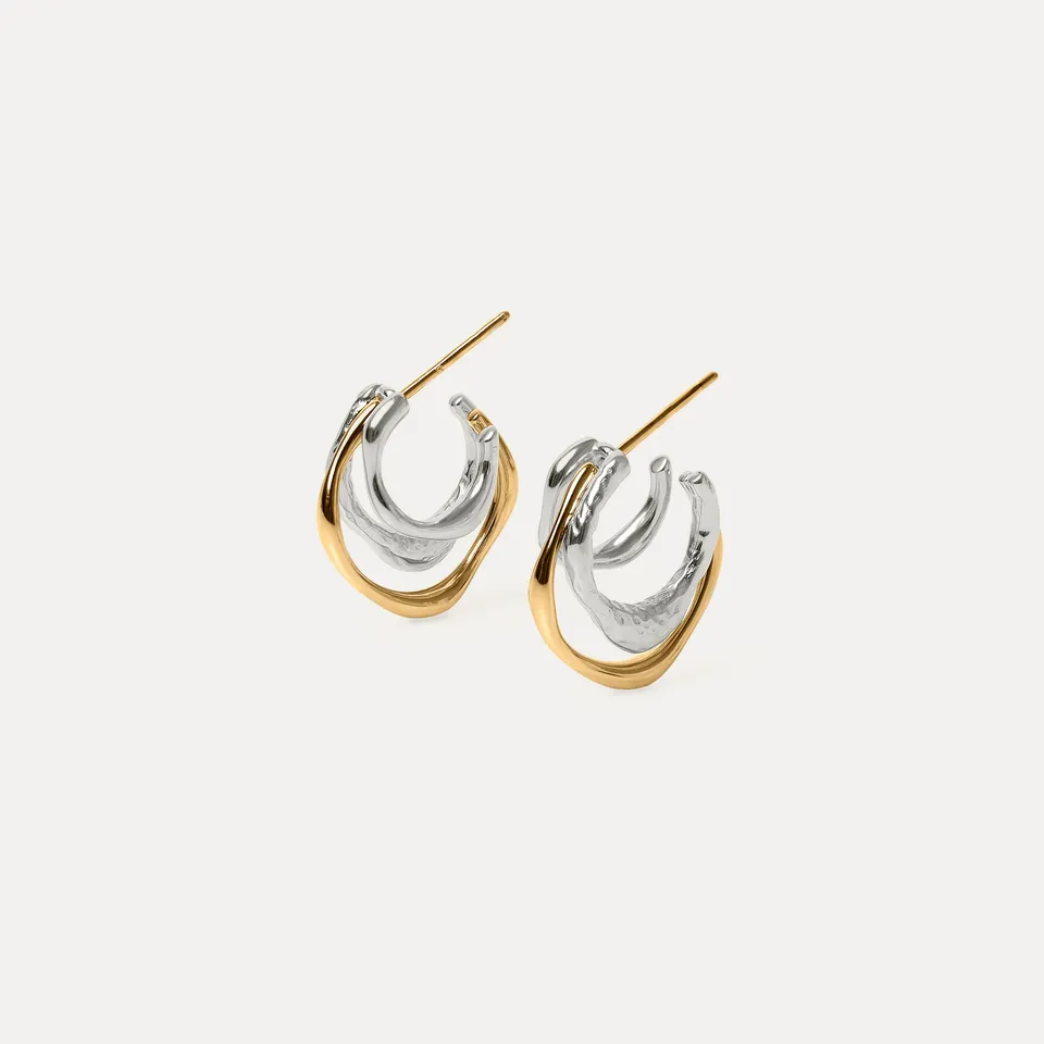Stilnest Fluid Triple Creolen Ohrringe Mixed Silber Gold