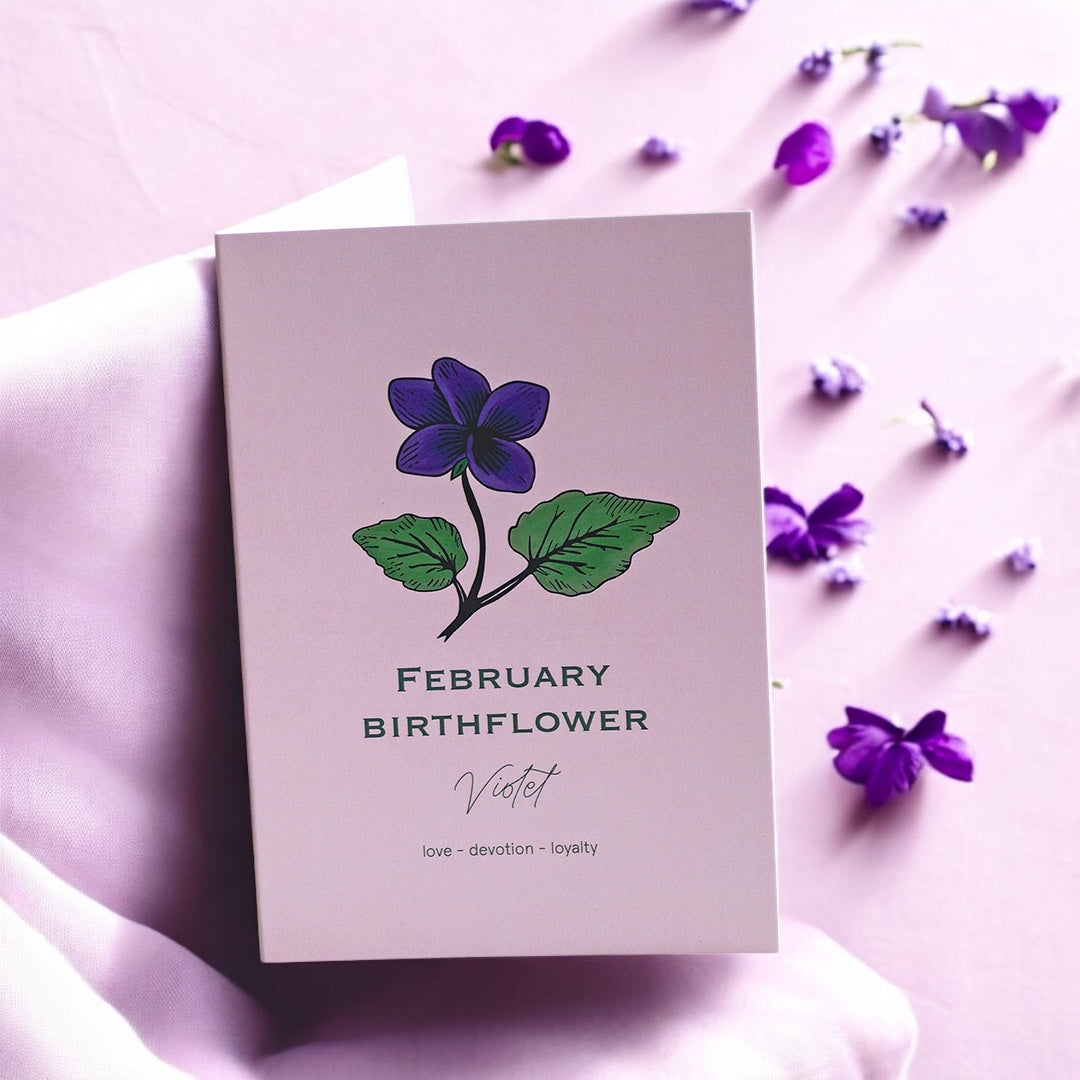 JOY Februar Geburtsblume Grusskarte Veilchen A6