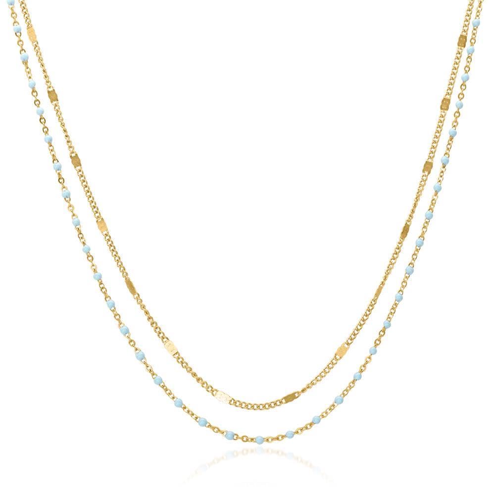 JEWLIX Layerkette Halskette Edelstahl Gold hellblau Emaille