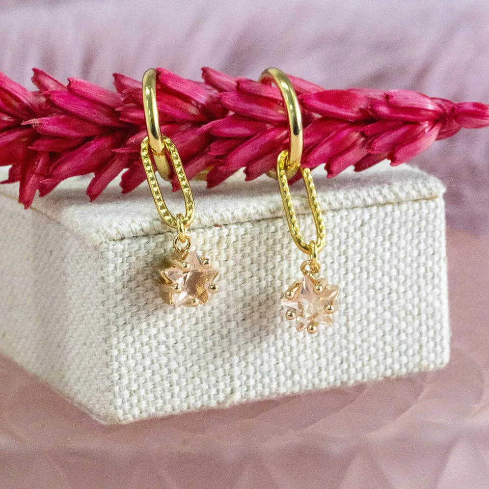 Joy by Corrine Smith Champagne Star Creolen Ohrringe Gold Stern Zirkon