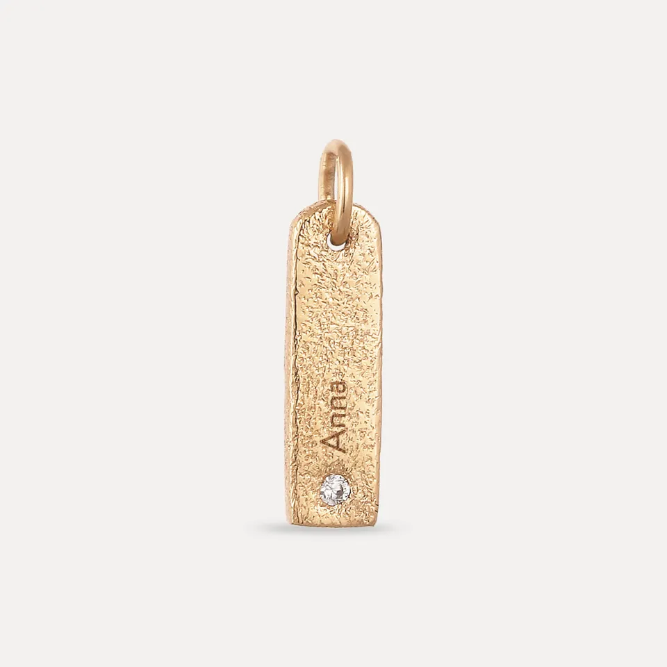 Stilnest Engravable Bar Anhänger 585 Gold Weißer Saphir