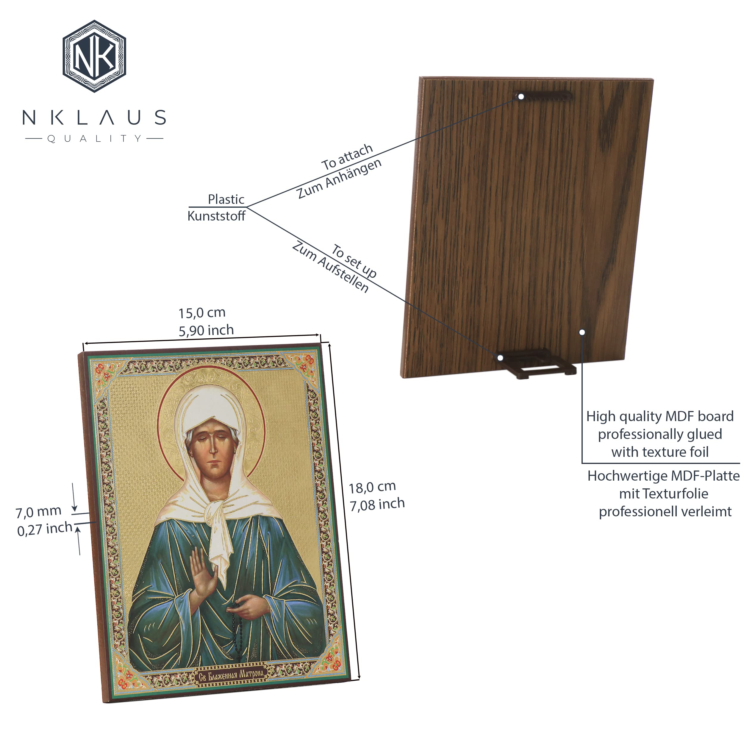 NKlaus Ikone Heilige Matrona Holz orthodox 15x18 cm