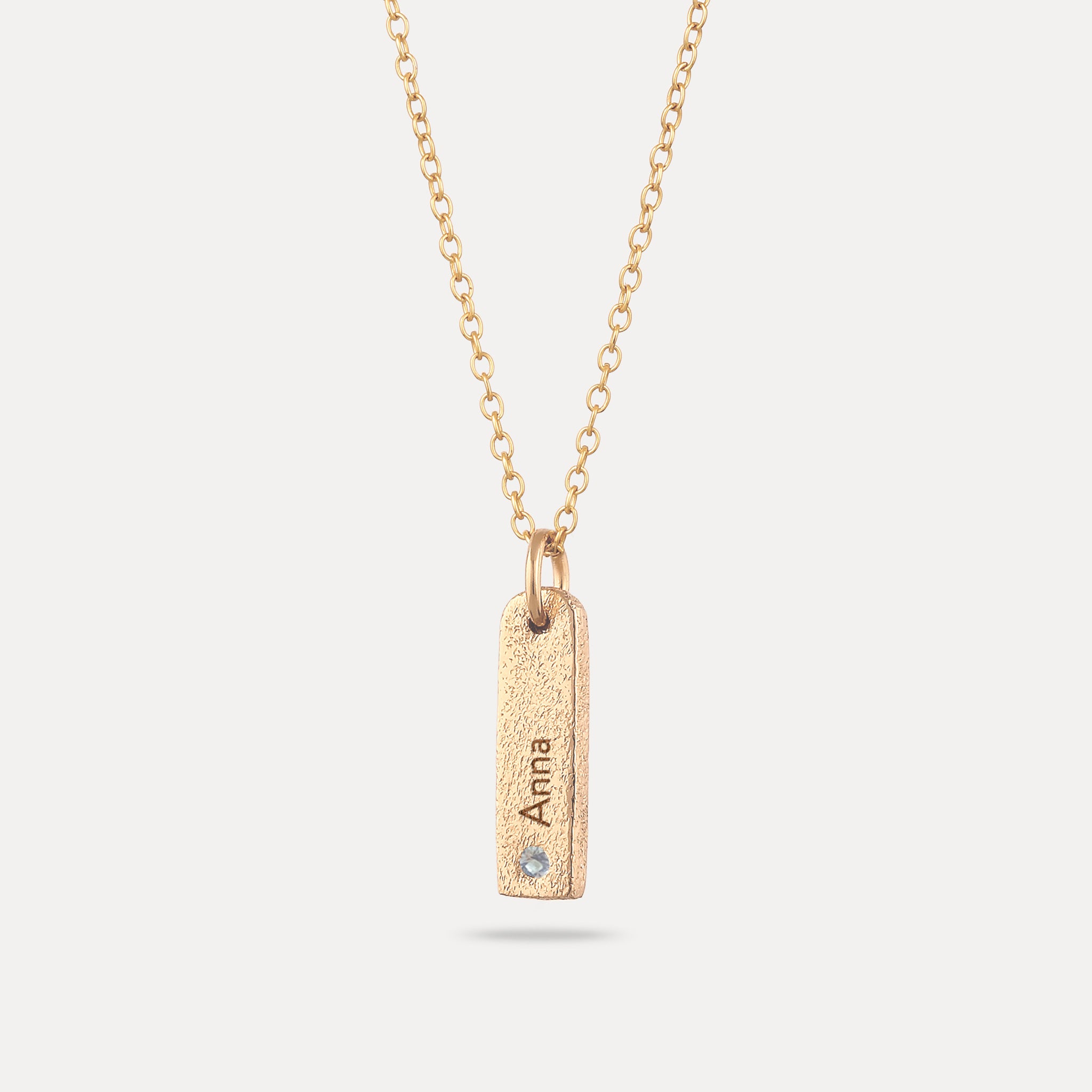 Stilnest Aquamarin Bar Anhänger 585 Gold gravierbar Antique