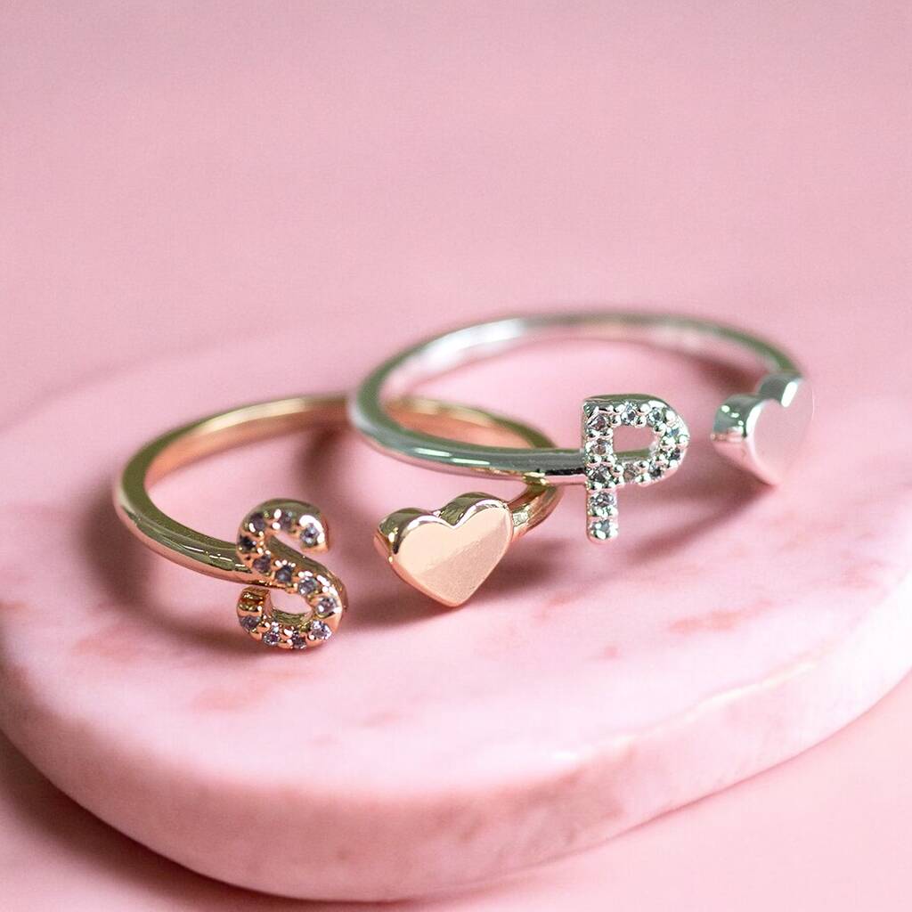 Joy Crystal Initial Heart Ring Silber verstellbar Kristall
