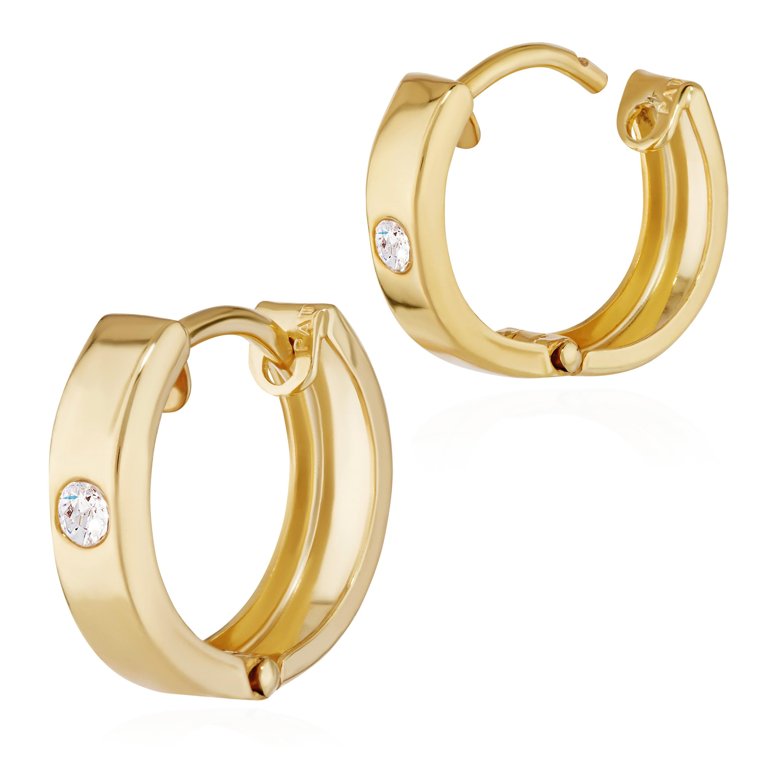 NKlaus Klappcreolen 333 Gelbgold Zirkonia Ohrringe Paar 12,5 mm