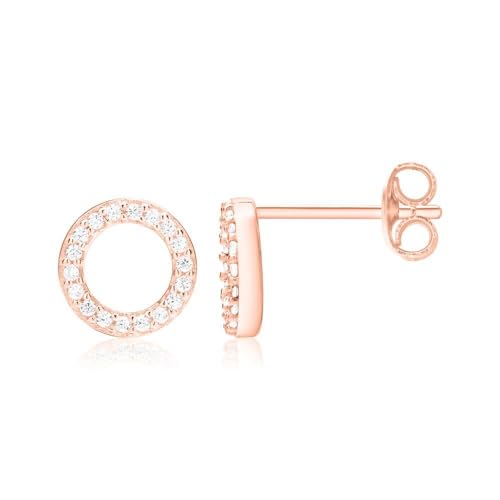 JEWLIX Ohrstecker Kreis Ohrringe Roségold Zirkonia Silber