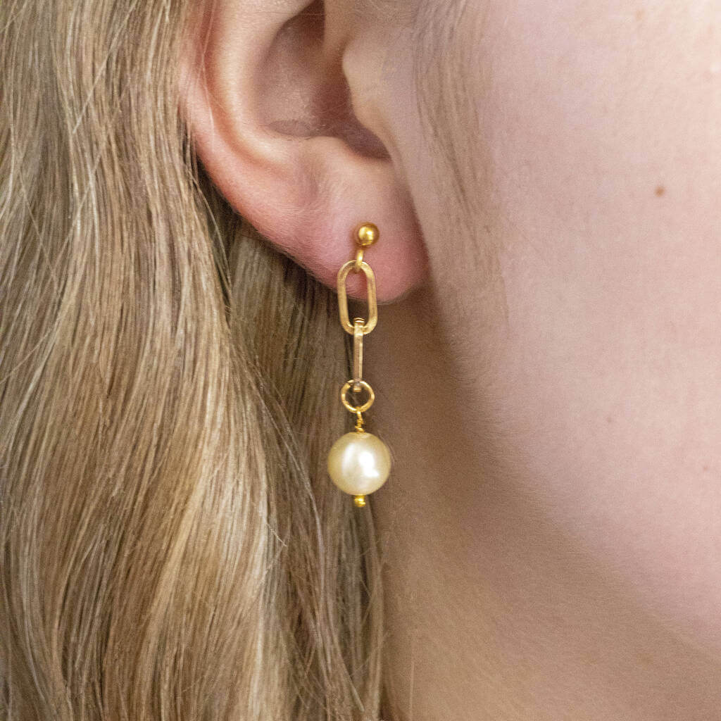 Joy Earrings Pearl Chain Ohrringe Gold Perle Swarovski