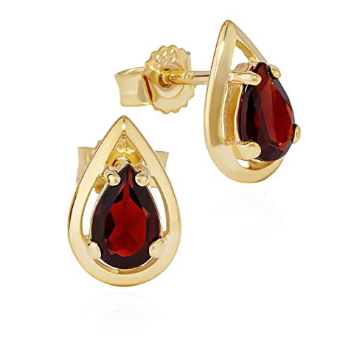 NKlaus Tränen Ohrstecker 333 Gelbgold Granat 10x6mm