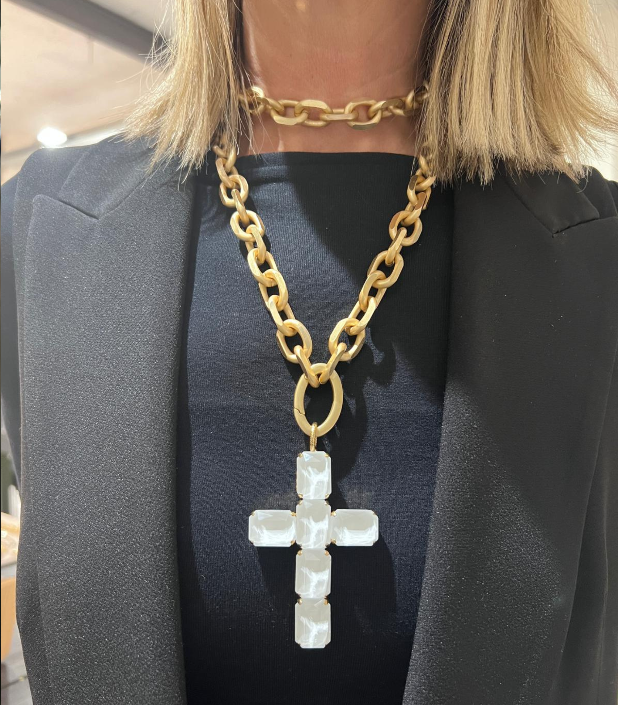 Alevá Bijoux Princess Kreuz Anhänger Gold 7 cm Kristall