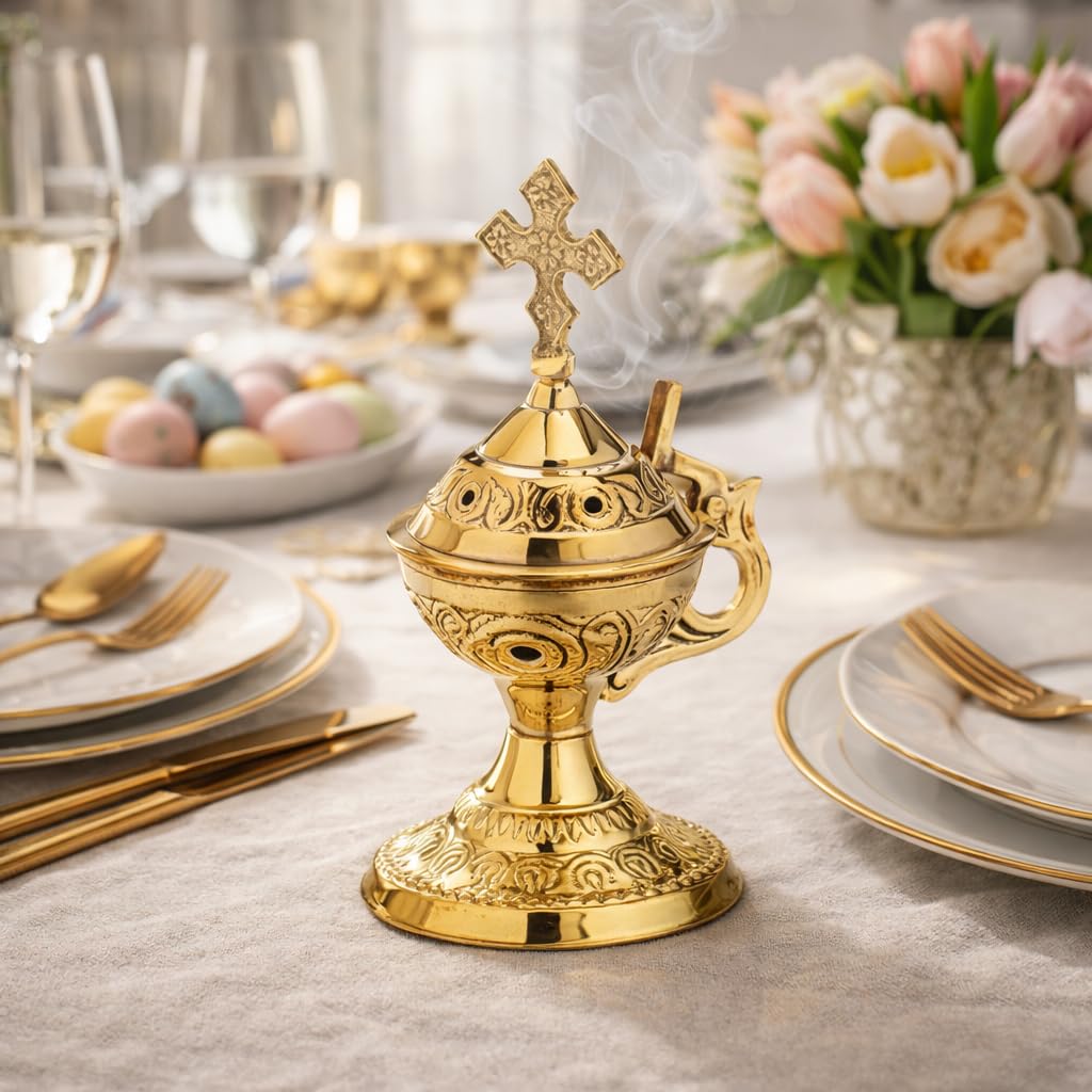 NKlaus Home Scents Weihrauchgefäß Messing Gold 14cm