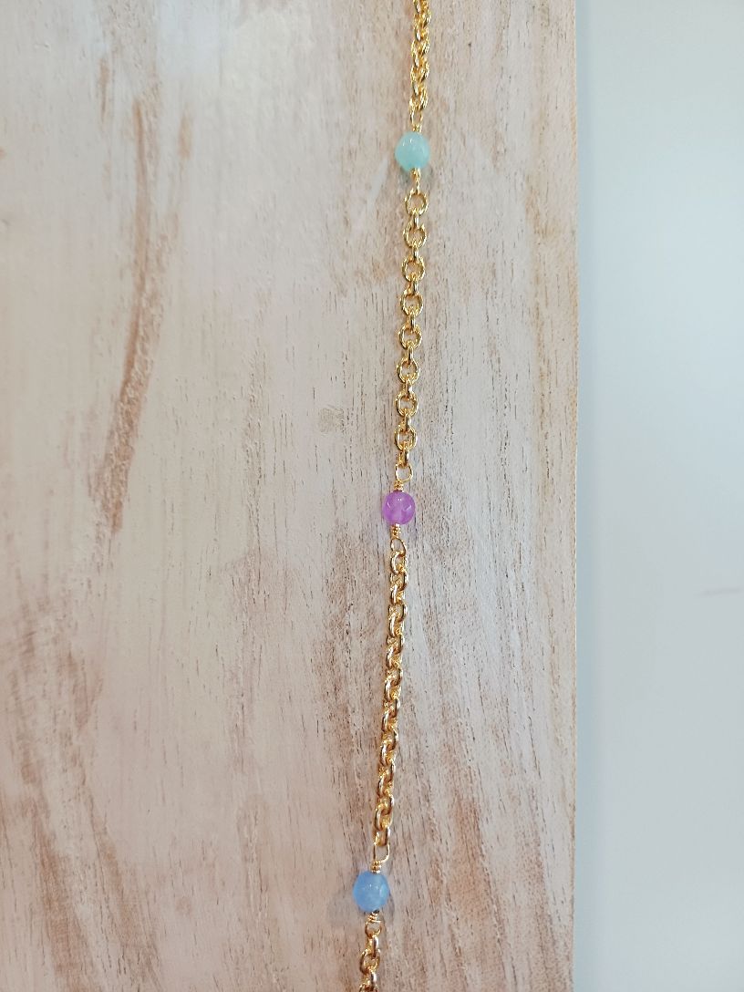 Alevá Bijoux Kelly Halskette Gold 82 cm bunte Jade
