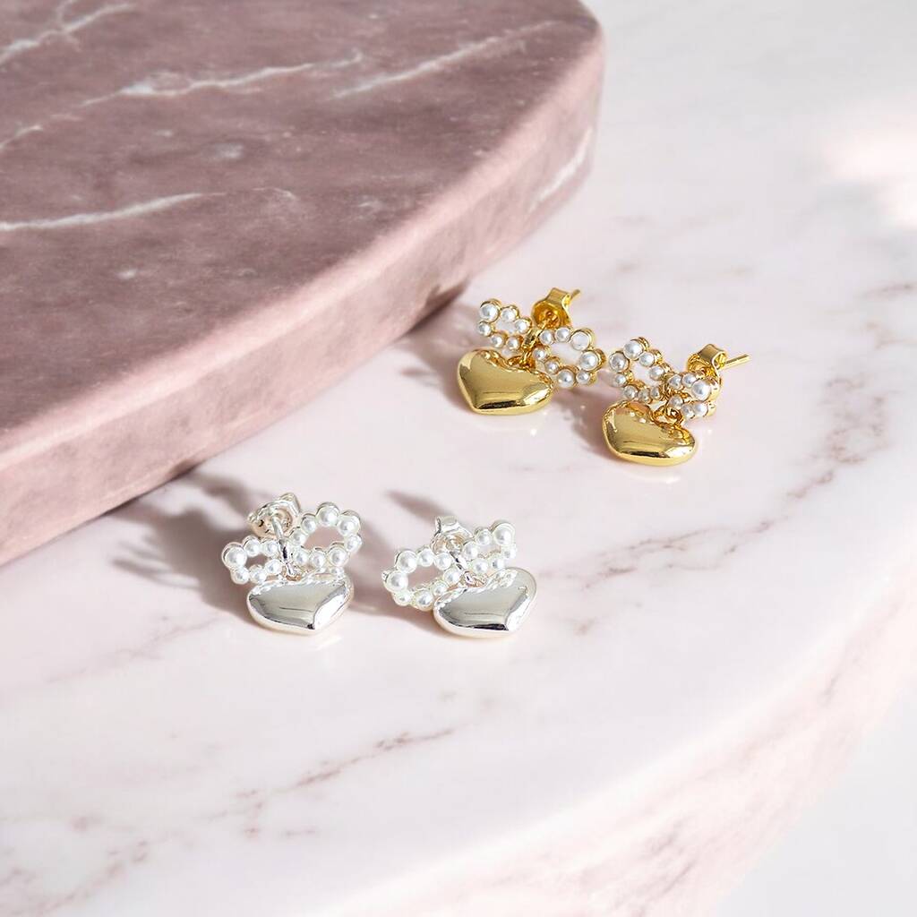 Joy by Corrine Smith Pearl Bow Herz Ohrringe Perlen Gold
