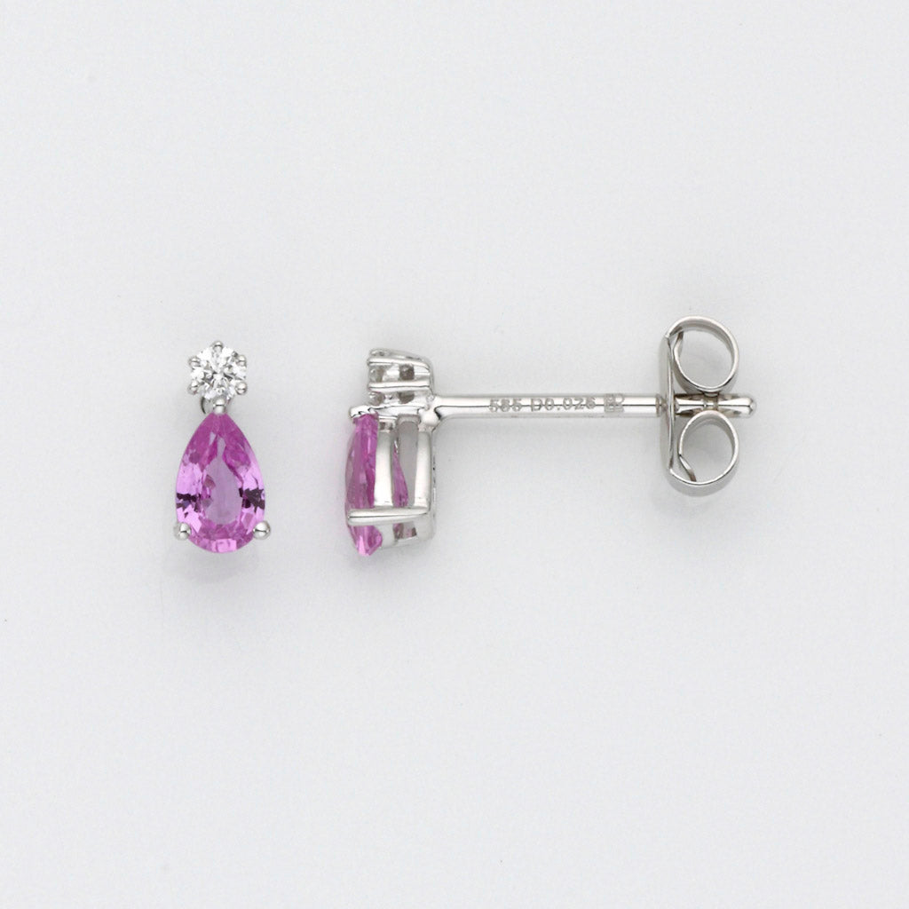 Eugen Rühle Ohrstecker Brillant 0,05ct Rosa Saphir 590 WG